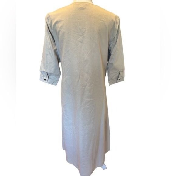 Anthropologie Mauve Brand Lagenlook Cotton Khaki Dress Button Front Tied Overlay - Picture 4 of 14